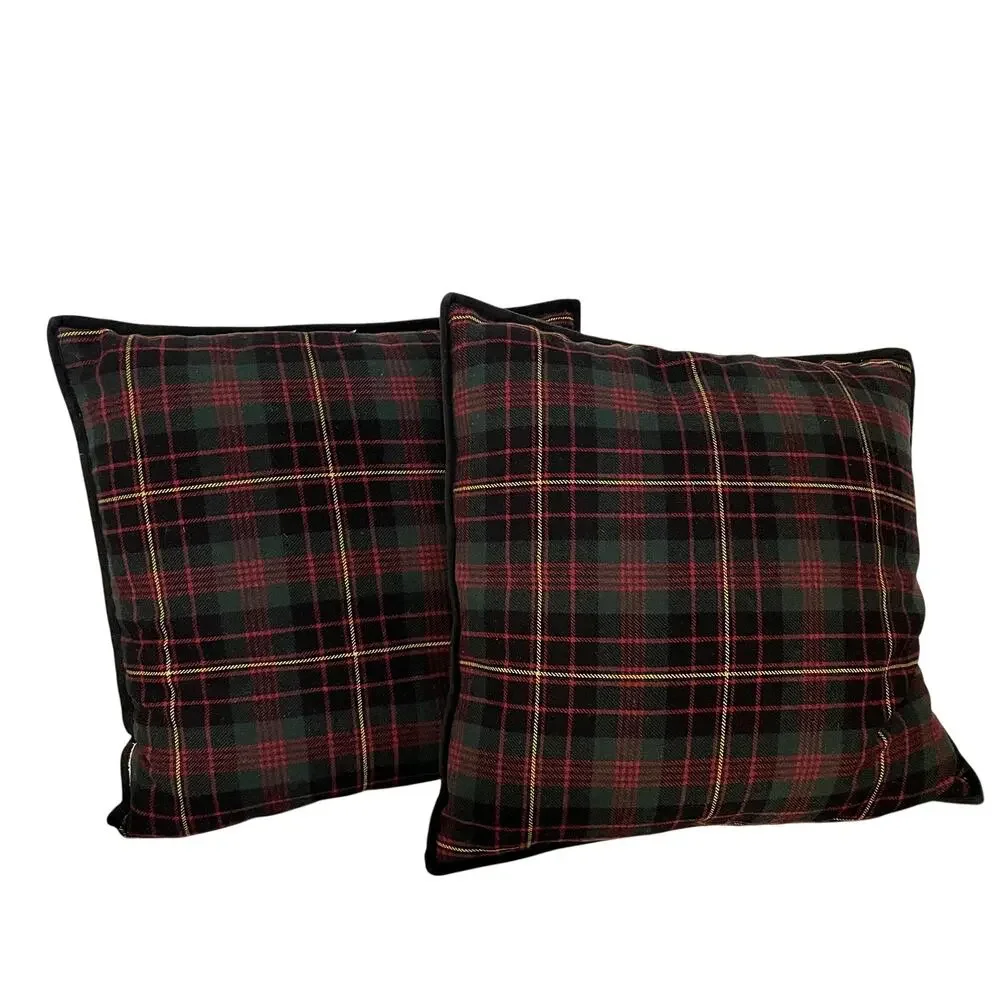 Lauren Ralph Lauren Plaid Throw Pillows Rare Down Insert Wool Blend Covers 18
